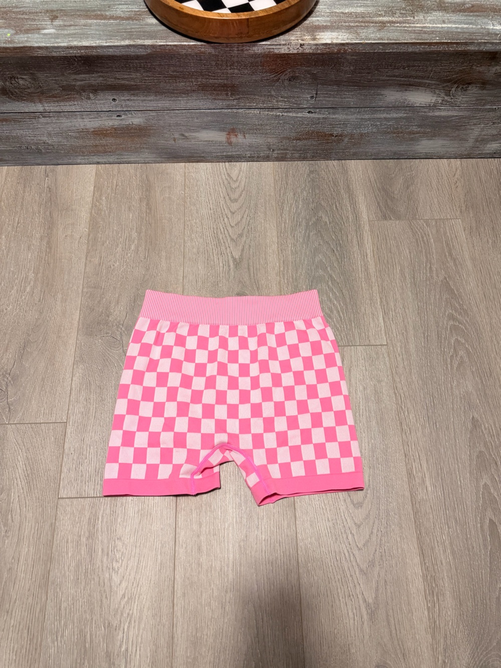 High-Waist Pink Checker Knit Shorts